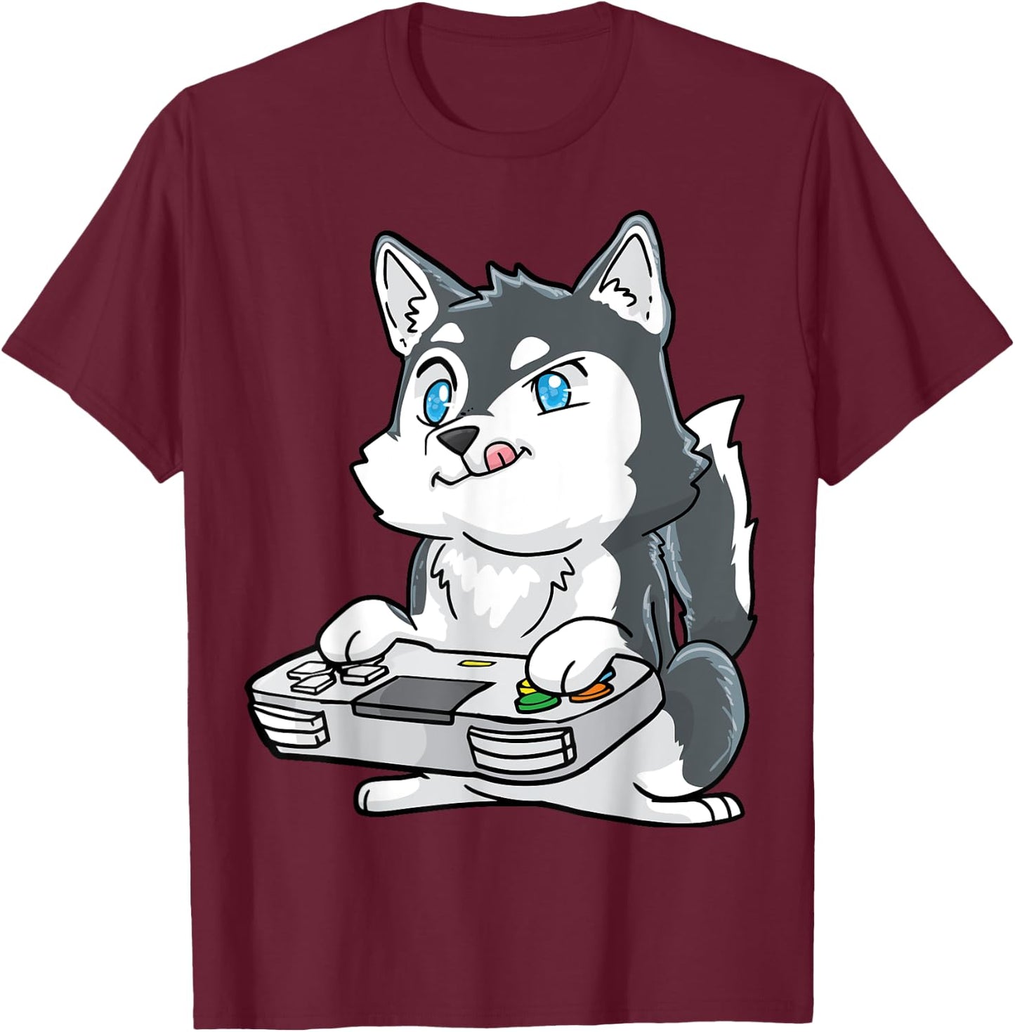Siberian Husky Gaming Kawaii Gift Gamers and Dog Lovers T-Shirt - T-Shirt | Maroon