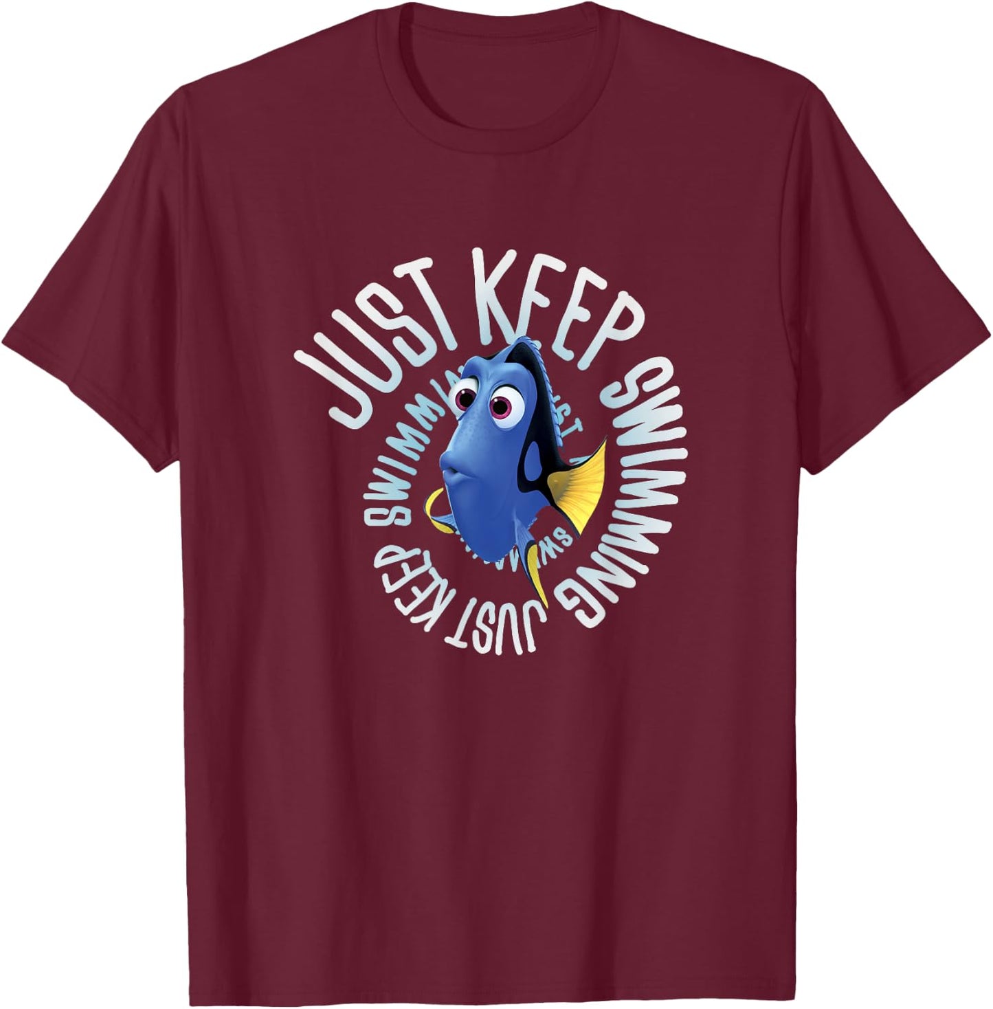 Disney Pixar Finding Dory Just Keep Swimming Big Chest Logo T-Shirt - T-Shirt | Maroon