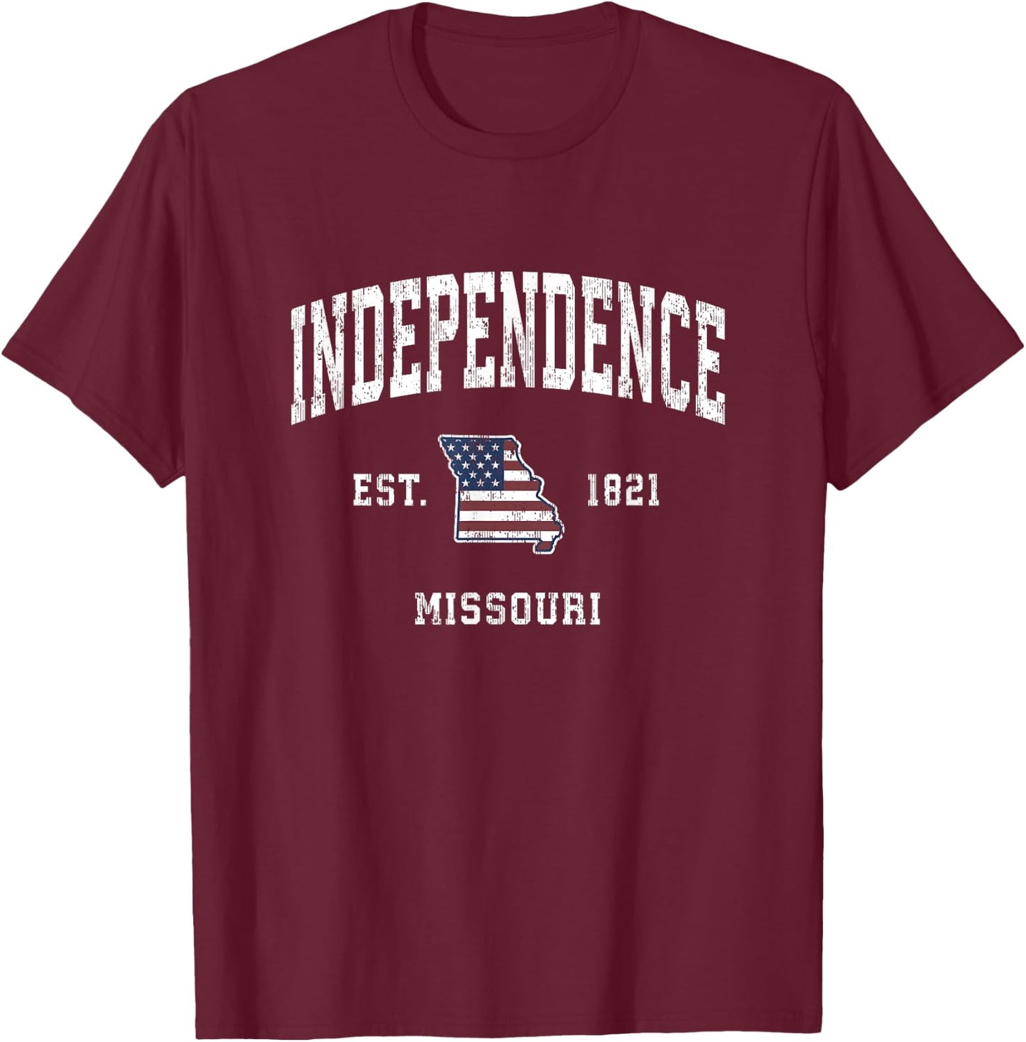 Independence Missouri MO Vintage American Flag Sports Design T-Shirt - T-Shirt | Maroon