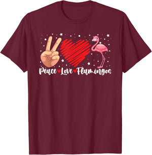 Peace Love Flamingo Hand Sign Heart Flamingo Lovers T-Shirt - T-Shirt | Maroon