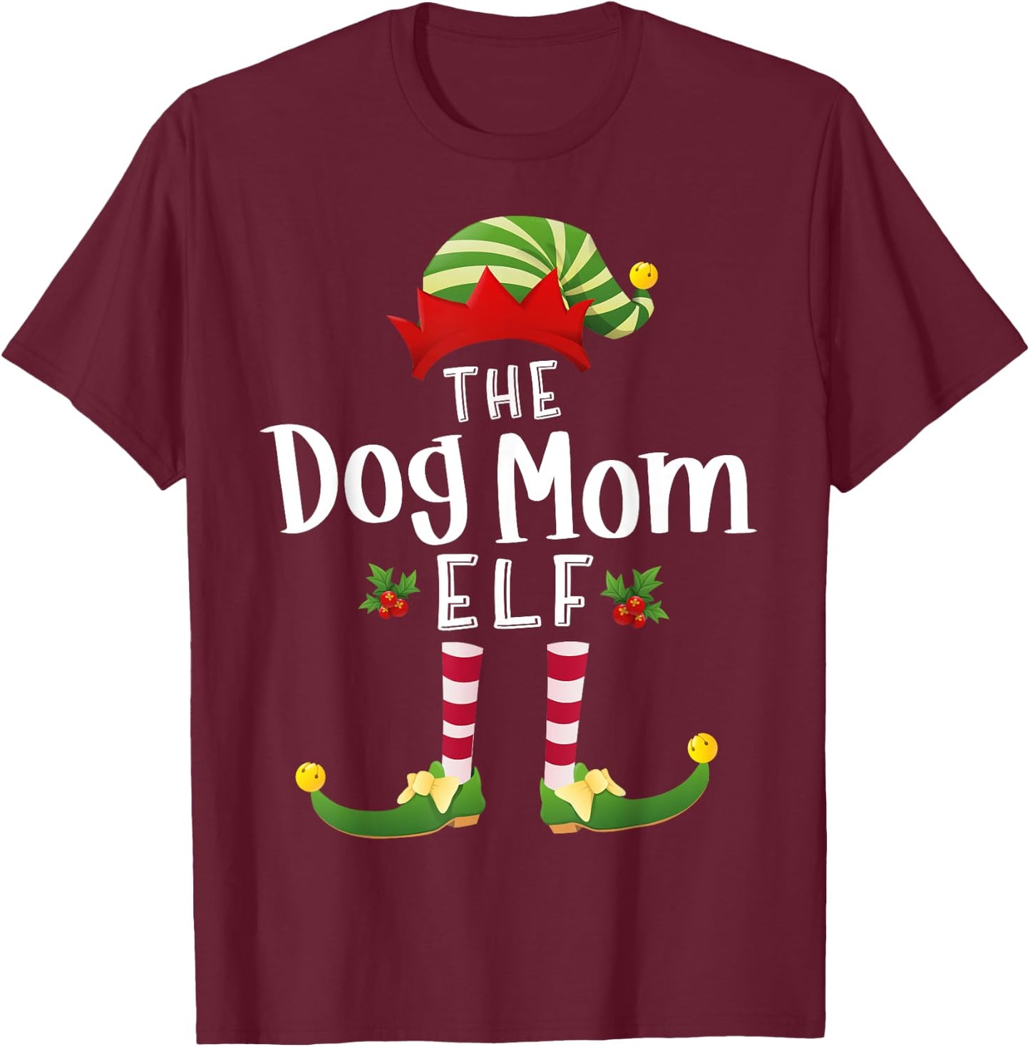 Dog Mom Christmas Elf Matching Pajama X-Mas Party T-Shirt - T-Shirt | Maroon