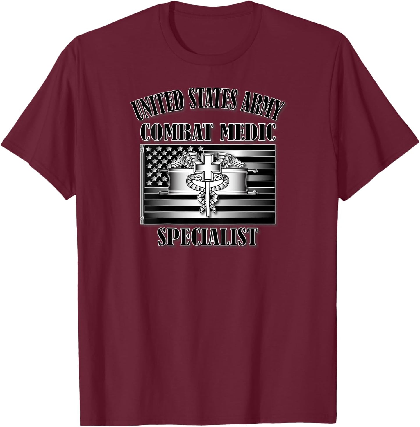 U.S. Army Combat Medic Specialist (Back Design) T-Shirt - T-Shirt | Maroon