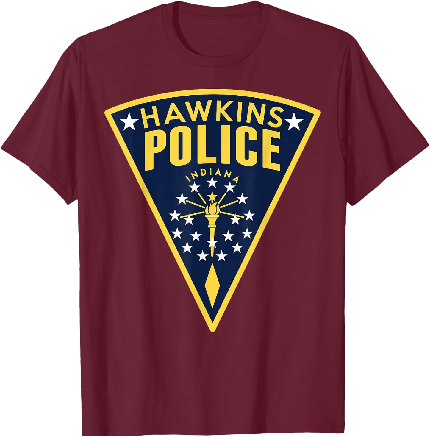 Netflix Stranger Things Hawkins Police Patch T-Shirt - T-Shirt | Maroon