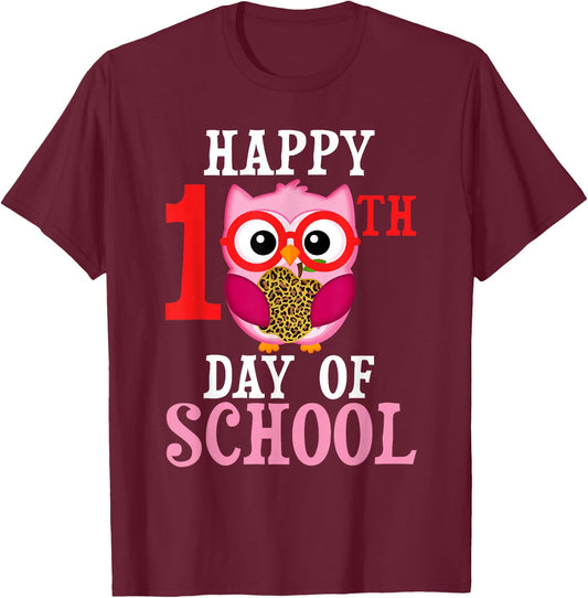 Happy 100th Day Of School Owl Cute Teacher Student Girls Owl T-Shirt - T-Shirt | Maroon