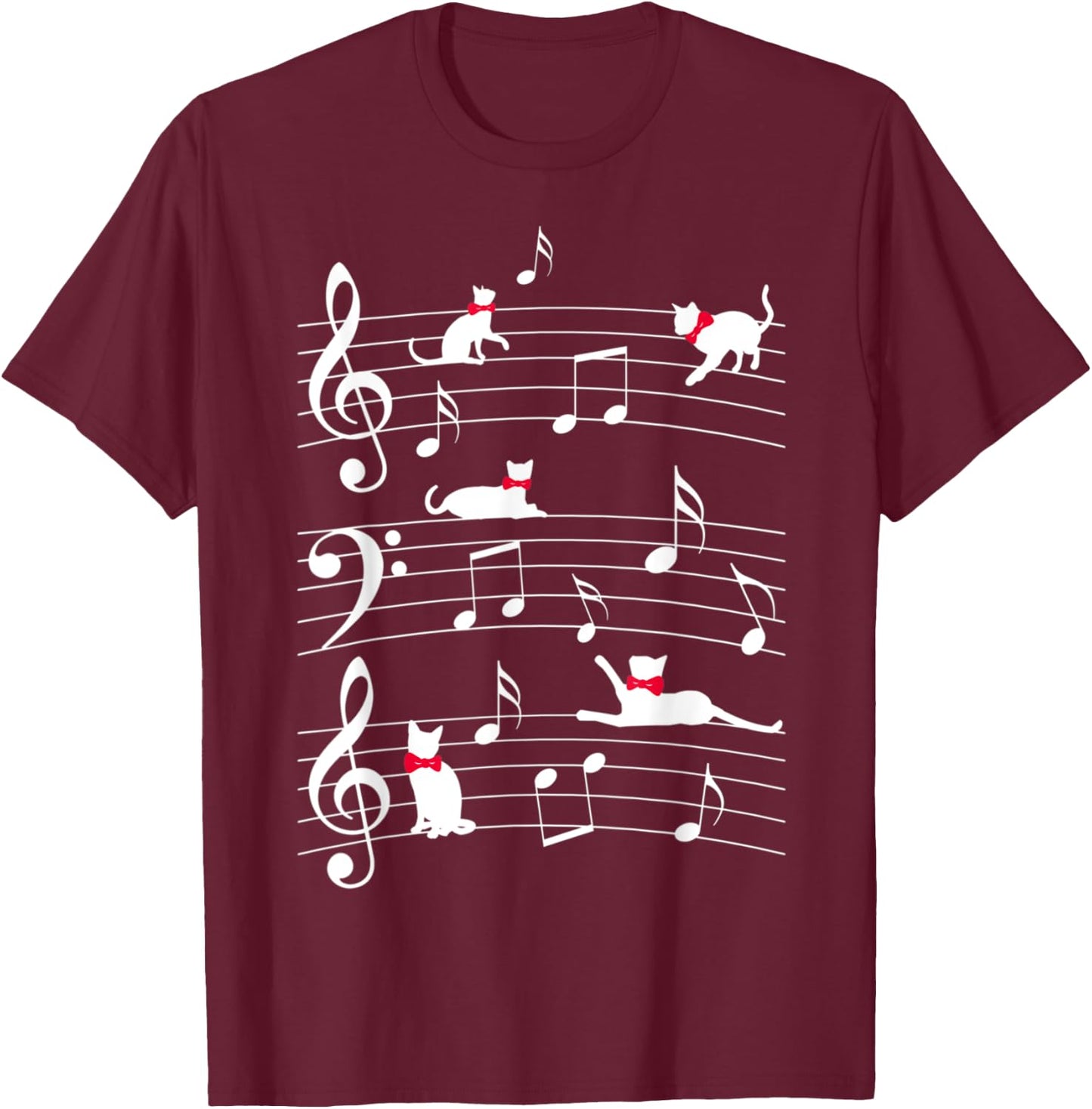 Cute catts play with music notes catt T-Shirt - T-Shirt | Maroon
