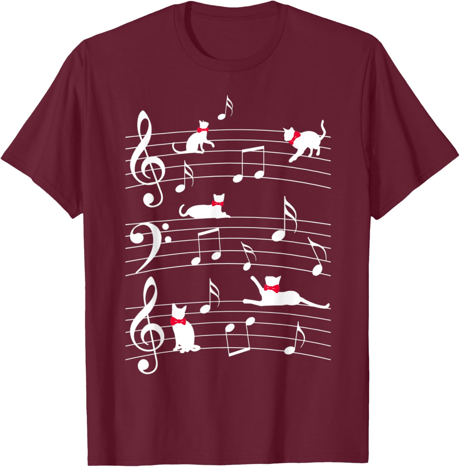 Cute catts play with music notes catt T-Shirt - T-Shirt | Maroon
