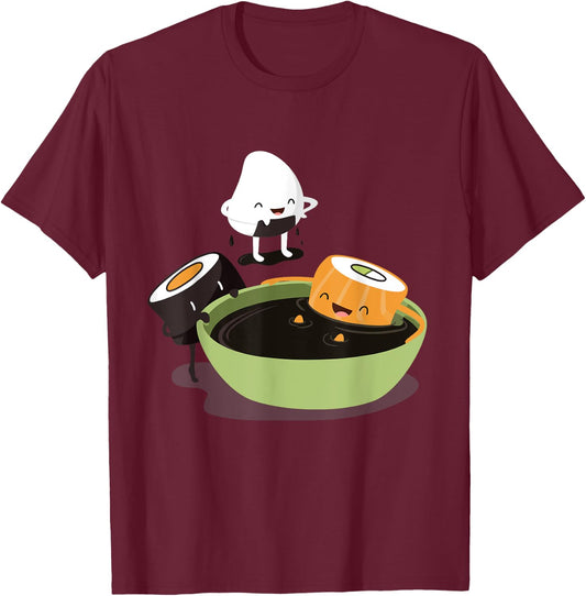 Japanese Food Funny Cute Kawaii Funny Cute Sushi Bath T-Shirt - T-Shirt | Maroon