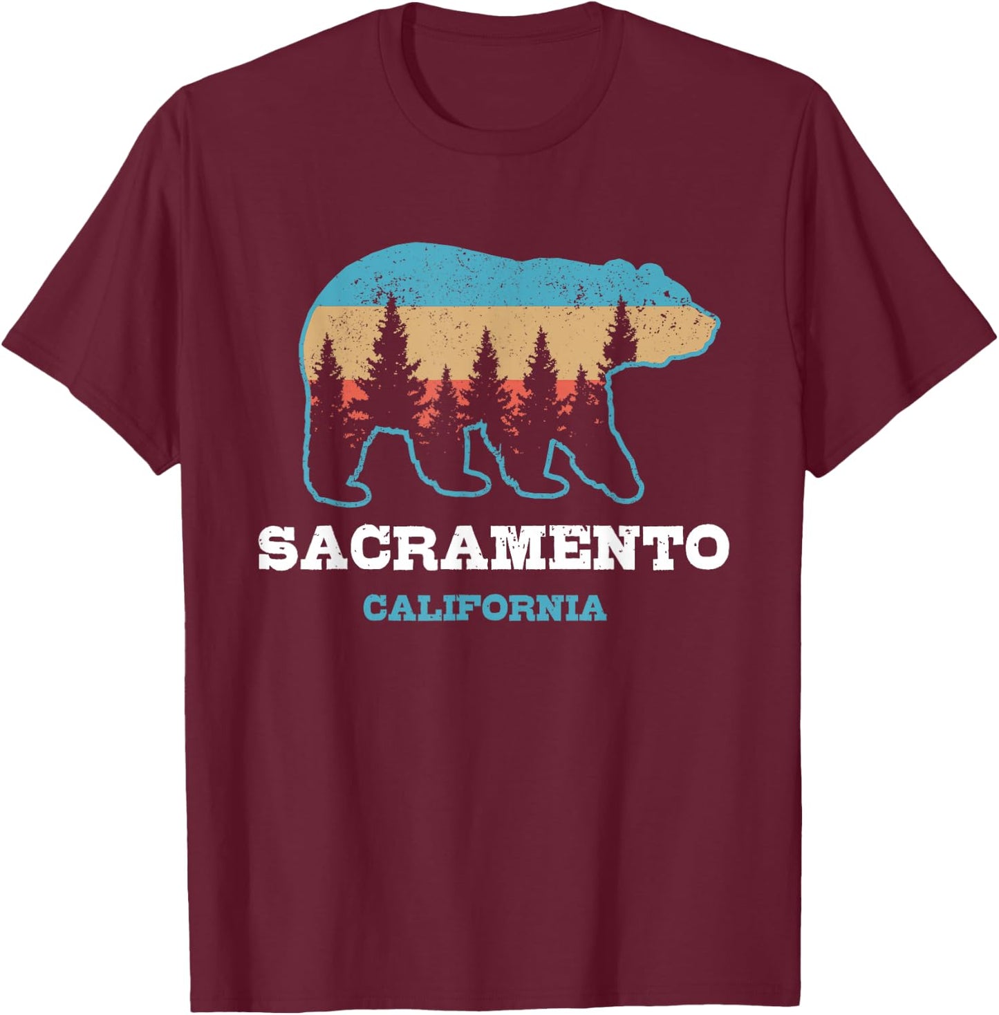 Sacramento California Vintage Bear Grizzly Nature Souvenir T-Shirt - T-Shirt | Maroon