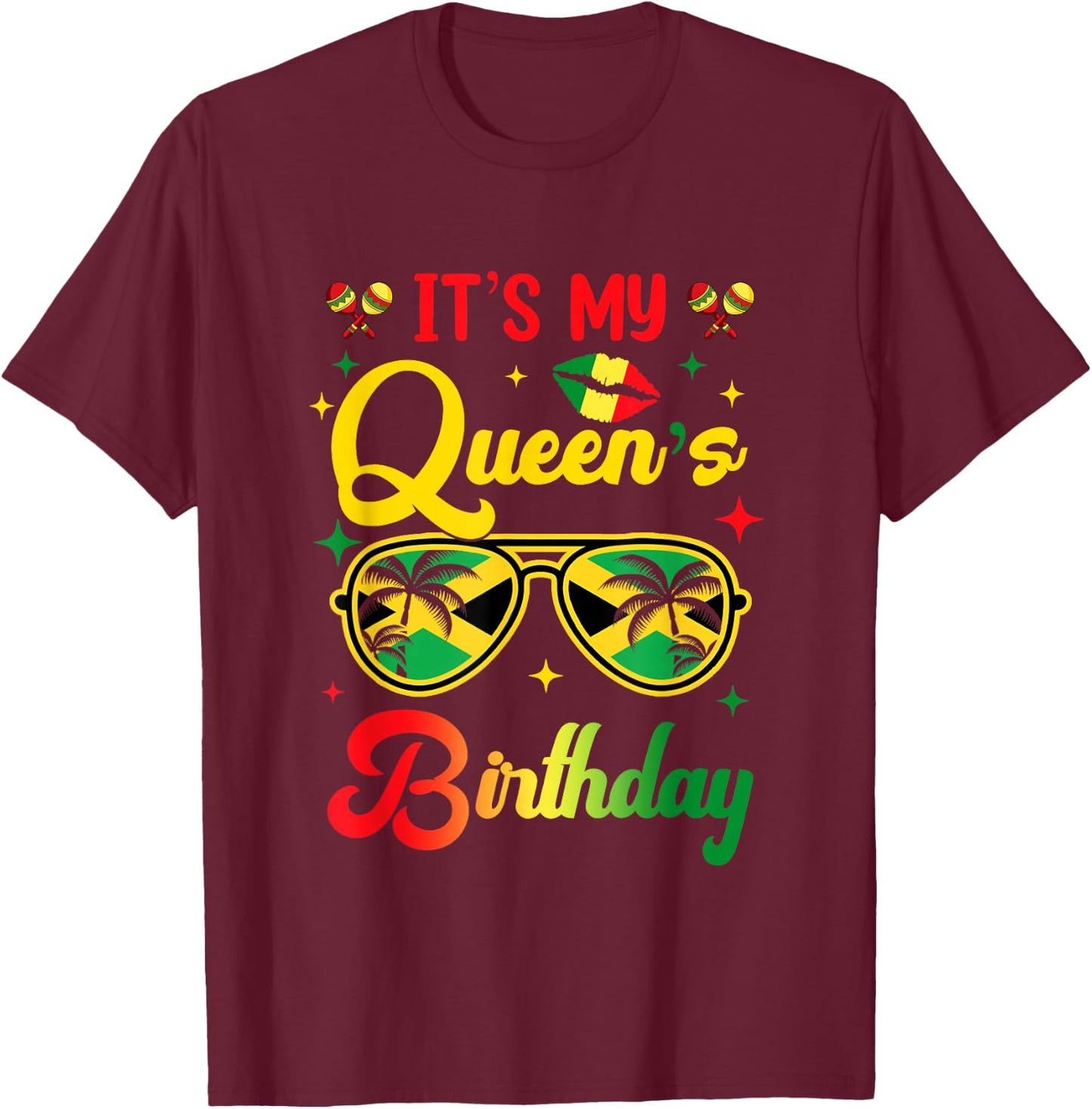 It's My Queen's Birthday Jamaica Birthday Girl Party T-Shirt - T-Shirt | Maroon