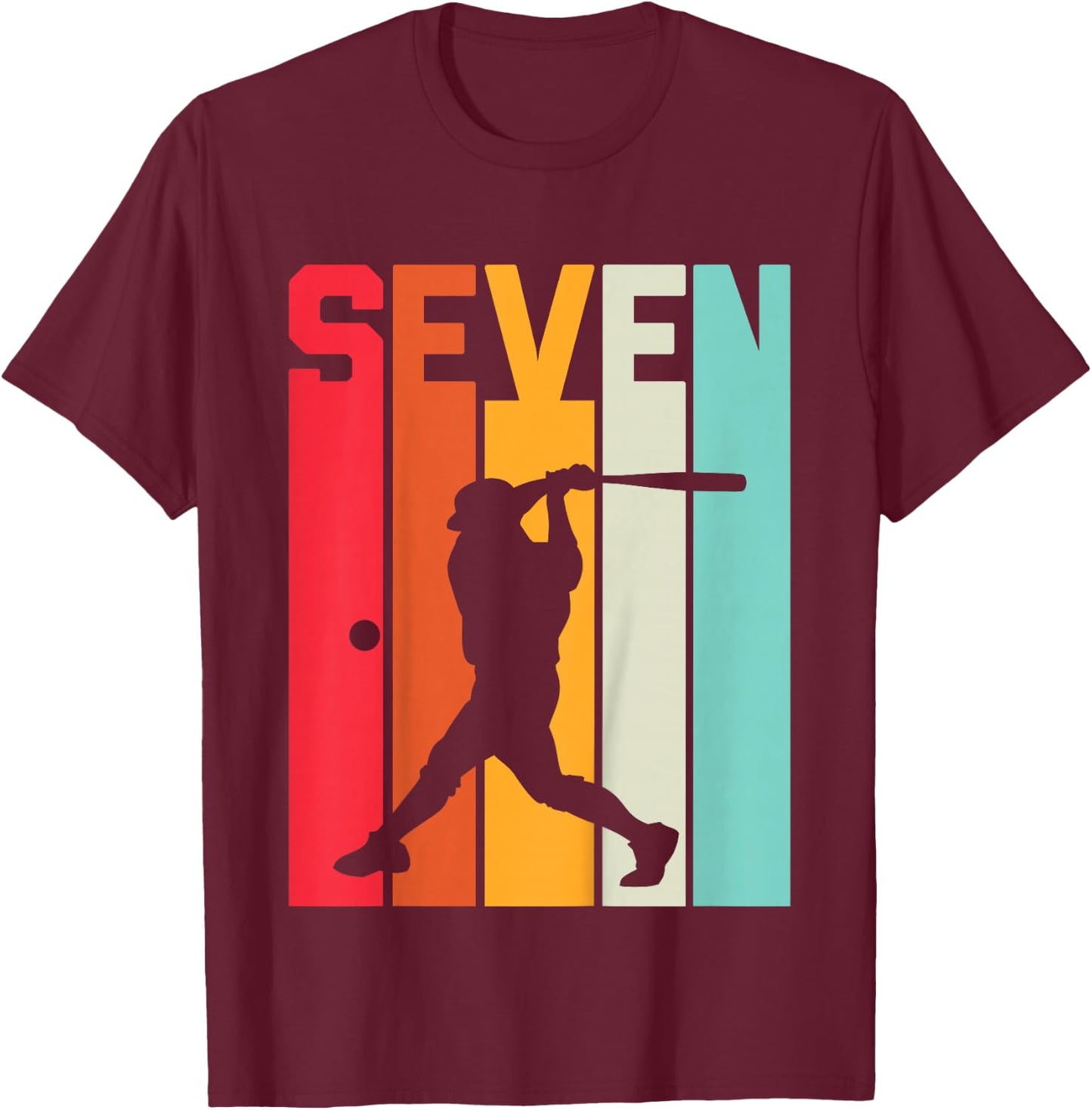 7th Birthday Retro Baseball 7 Years Old Boy Girl T-Shirt - T-Shirt | Maroon