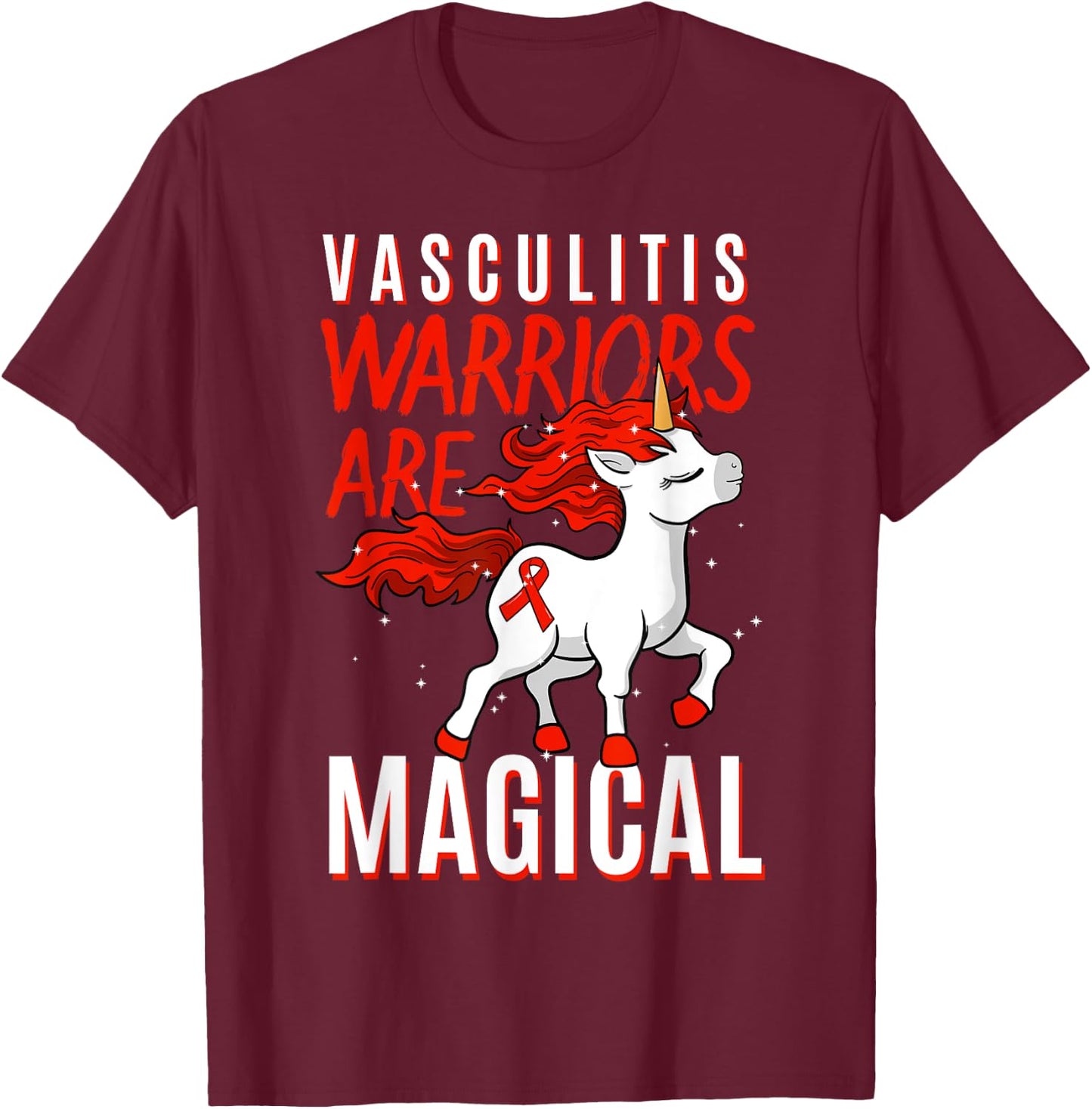 Vasculitis Awareness Lymphangitis VasculitidesUnicorn Gift T-Shirt - T-Shirt | Maroon