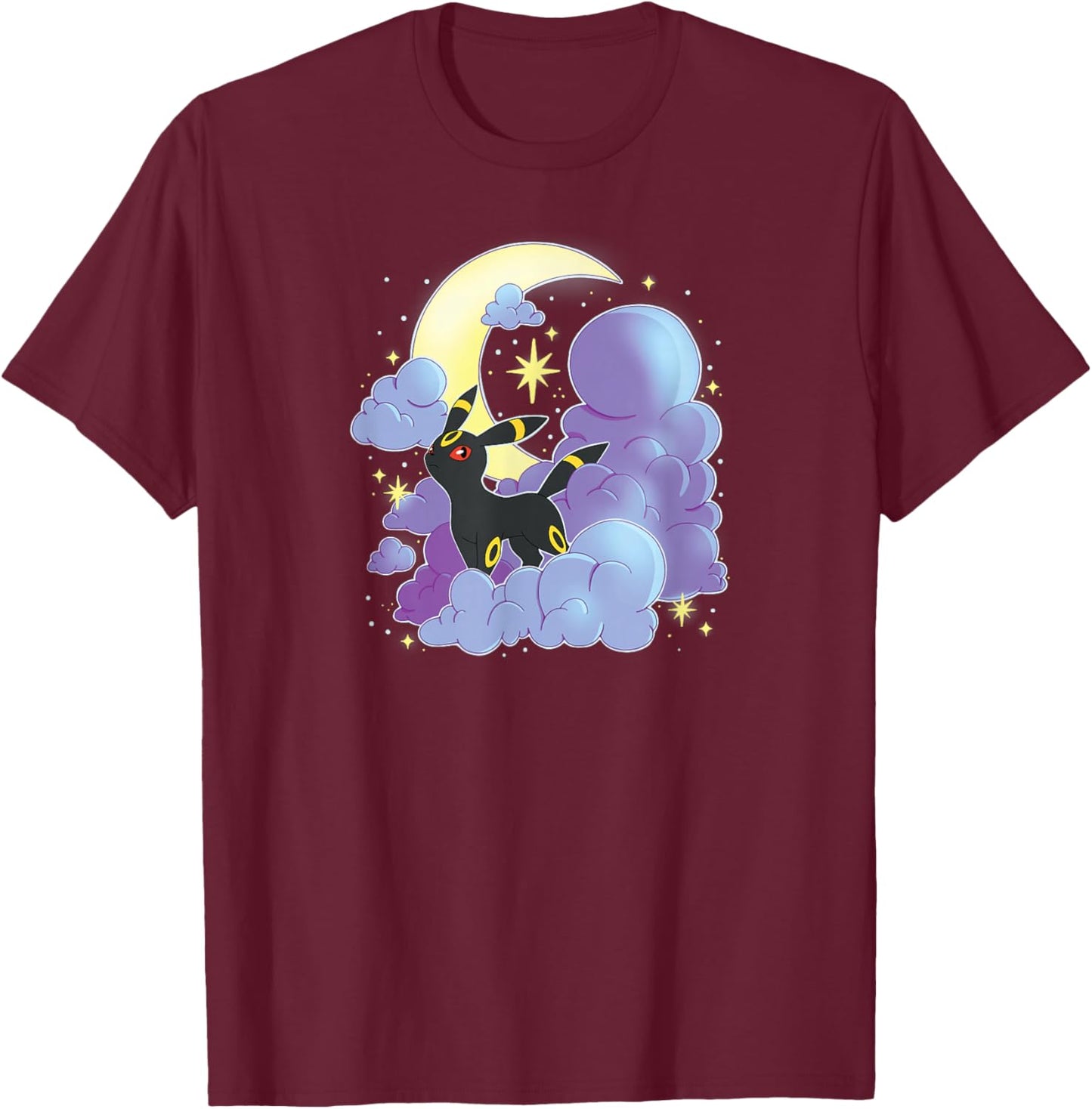Pokémon - Umbreon Celestial Moon With Clouds T-Shirt - T-Shirt | Maroon