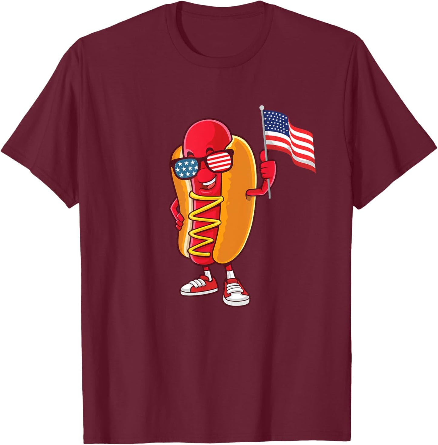 Patriotic Hot Dog - USA American Flag 4th of July Fourth T-Shirt - T-Shirt | Maroon