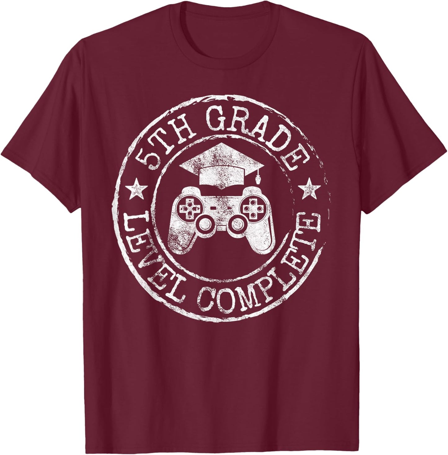 5th Grade Level Complete Fifth Grade Graduation Video Gamer T-Shirt - T-Shirt | Maroon