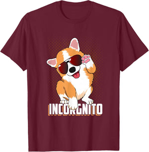 Funny Corgi Incorgnito for Dog and Pet Lovers T-Shirt - T-Shirt | Maroon