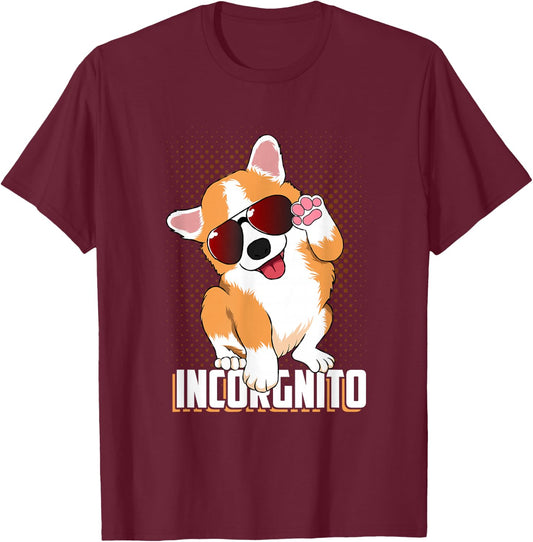 Funny Corgi Incorgnito for Dog and Pet Lovers T-Shirt - T-Shirt | Maroon