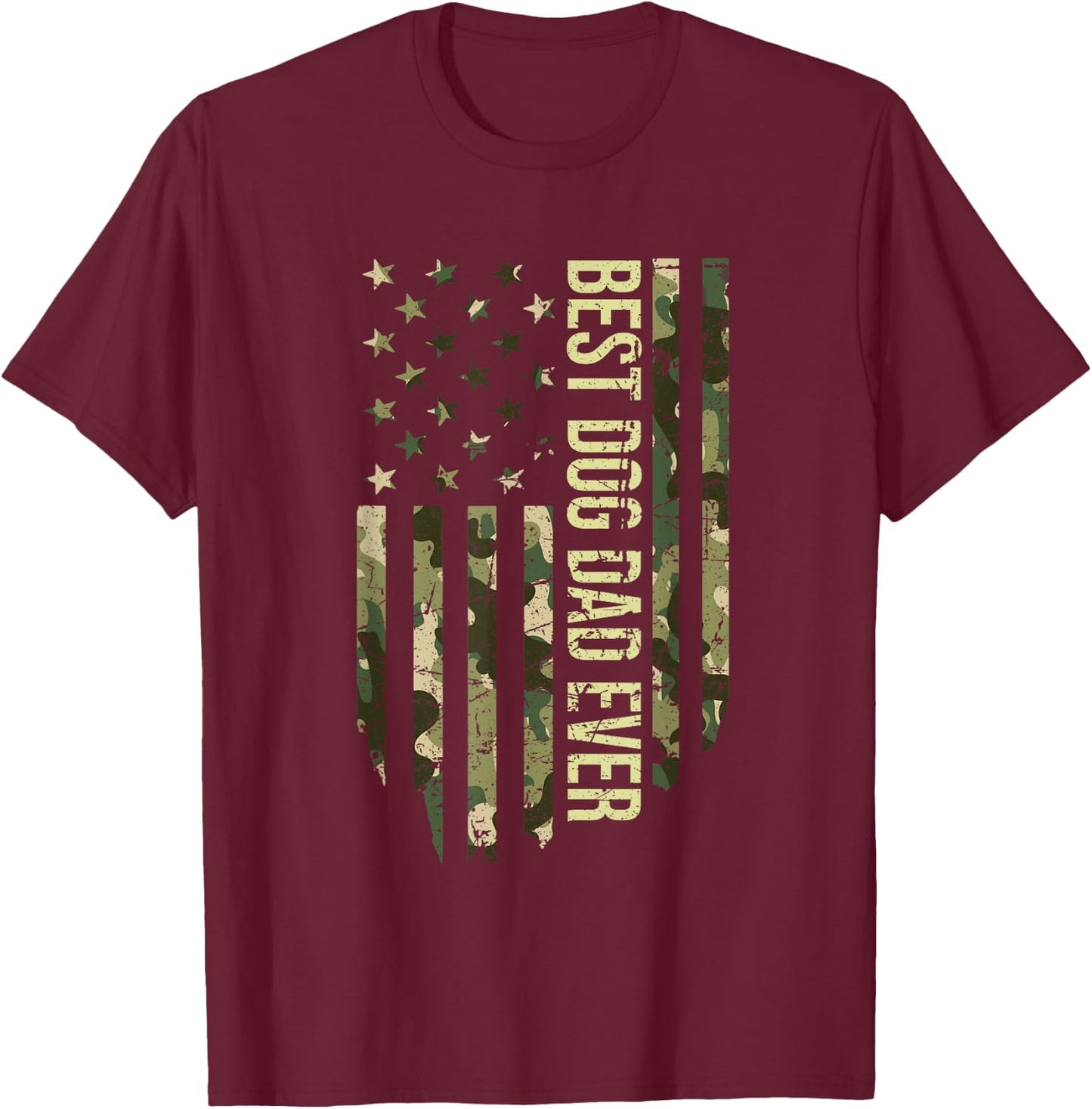 Retro Fathers Day Best Dog Dad Ever Camo American Flag Women Kids T-Shirt - T-Shirt | Maroon