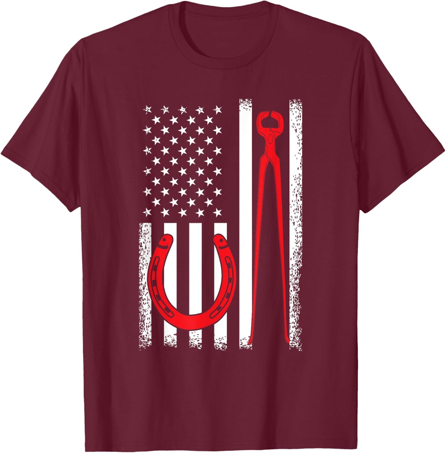 Farrier Patriot USA Flag Funny 4th Of July Horseshoeing Gift Women Girls Kids Men T-Shirt - T-Shirt | Maroon