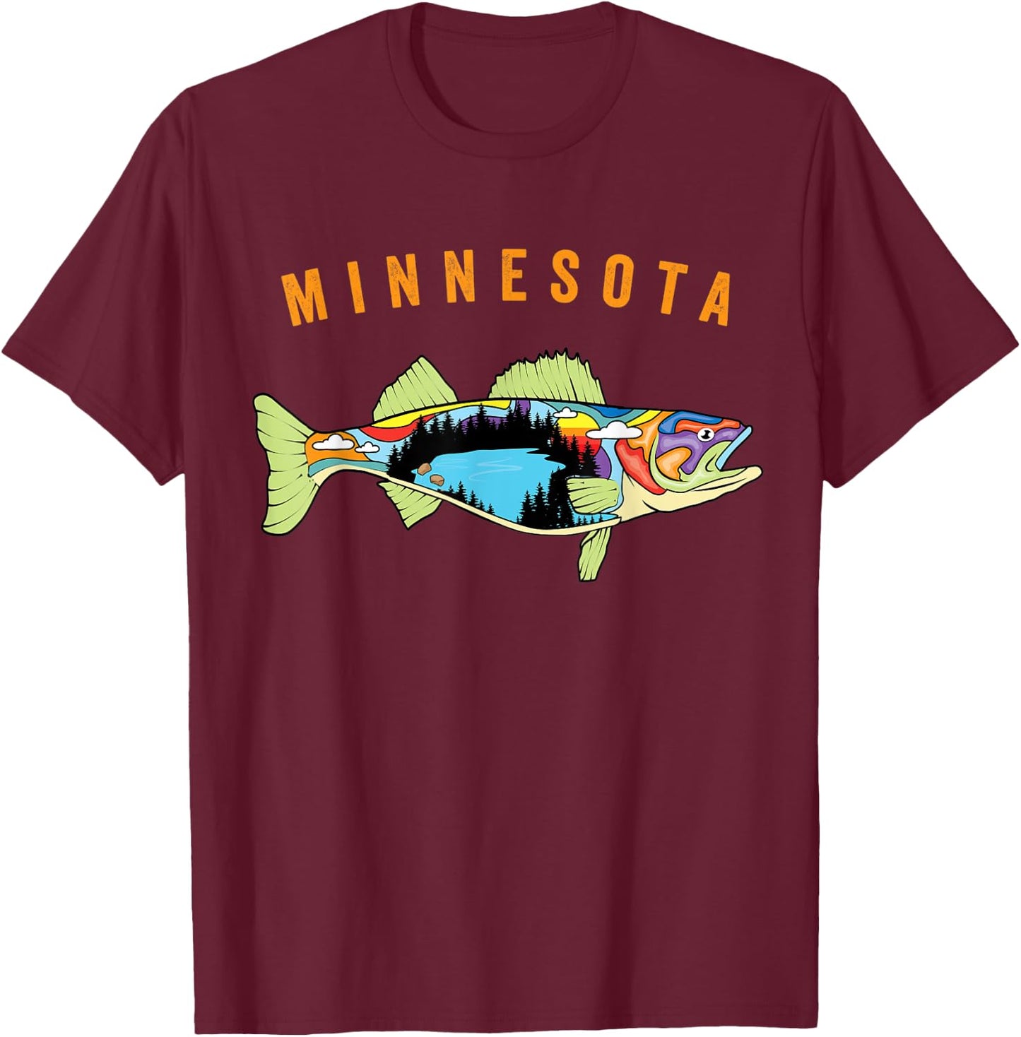 Unique Artistic Minnesota Walleye Fish Fisherman Gift T-Shirt - T-Shirt | Maroon