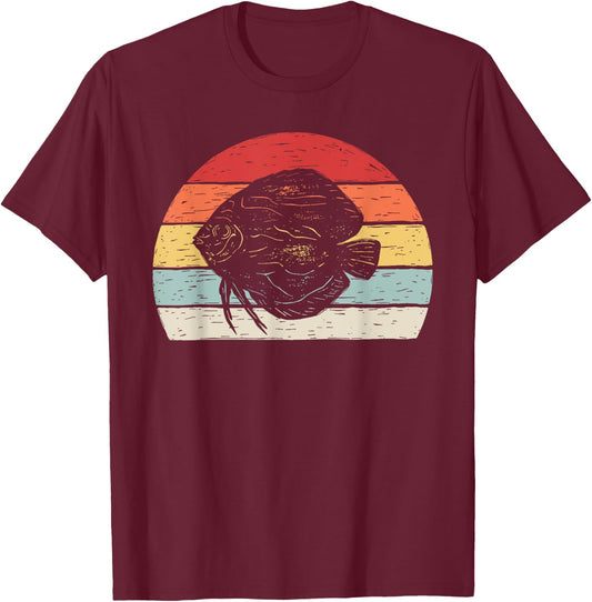 Catch Some Rays Vintage Retro Discus Fish Graphic - Black, Small T-Shirt - T-Shirt | Maroon