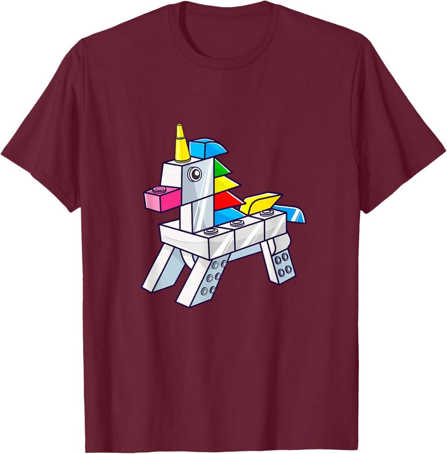 Unicorn Rainbow Master Builder Building Blocks Girls Kids T-Shirt - T-Shirt | Maroon