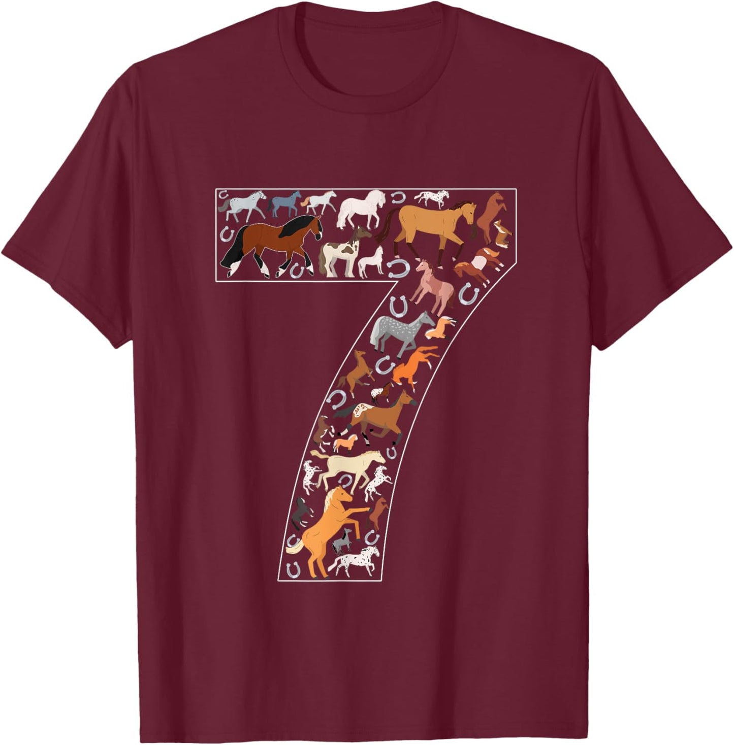 7th Birthday Horse Lover Theme 7 Year Old Party T-Shirt - T-Shirt | Maroon