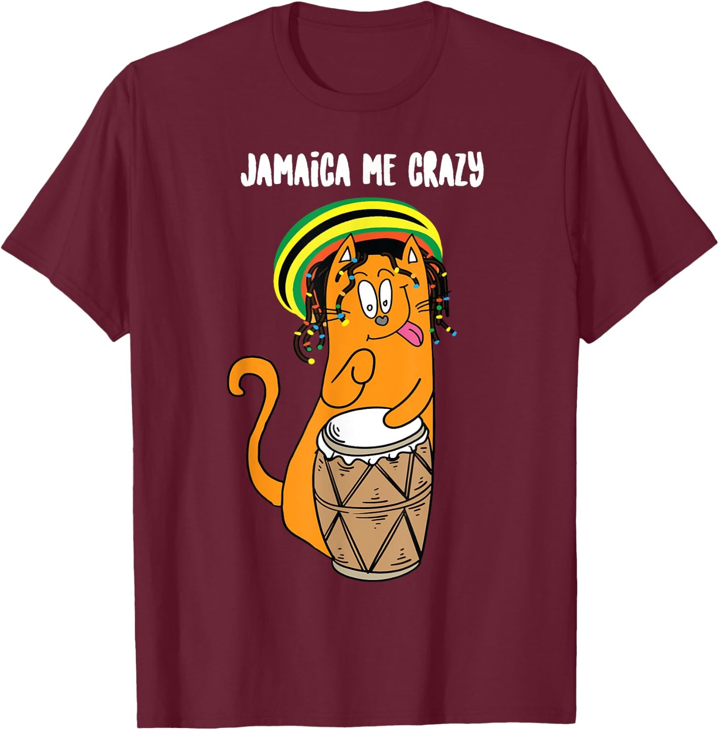 Funny Jamaica Me Crazy | Cute Jamaican Reggae Cat Gift Lover Women Girls Kids T-Shirt - T-Shirt | Maroon