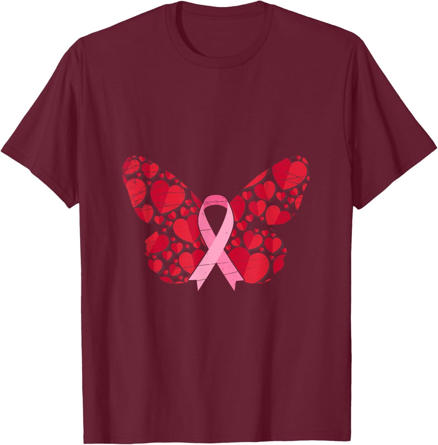 Cancer Survivor Butterfly Women Gift Breast Cancer Awareness T-Shirt - T-Shirt | Maroon