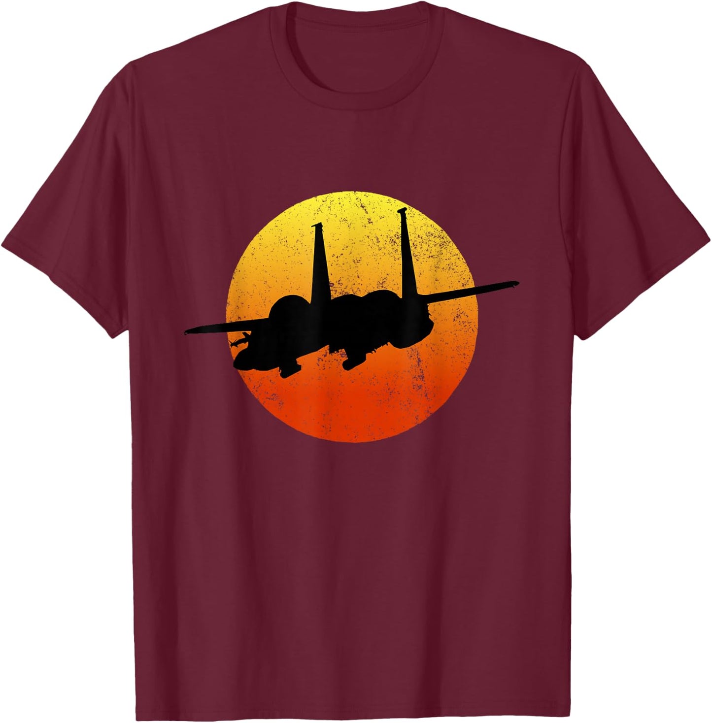 F-15 Eagle Silhouette Retro Sunset Jet Flies F15 T-Shirt - T-Shirt | Maroon
