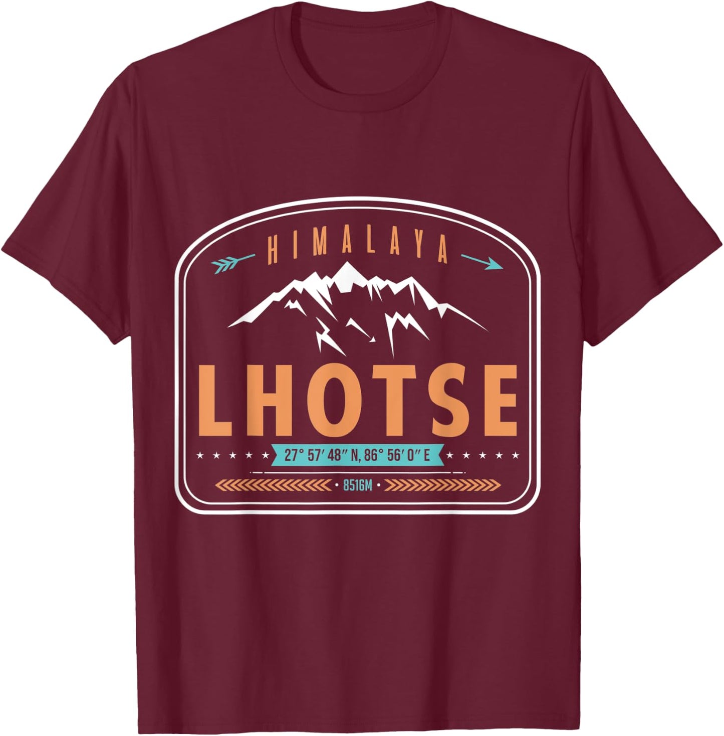 Lhotse Mountain in the Himalaya Mountains, Nepal, Tibet T-Shirt - T-Shirt | Maroon