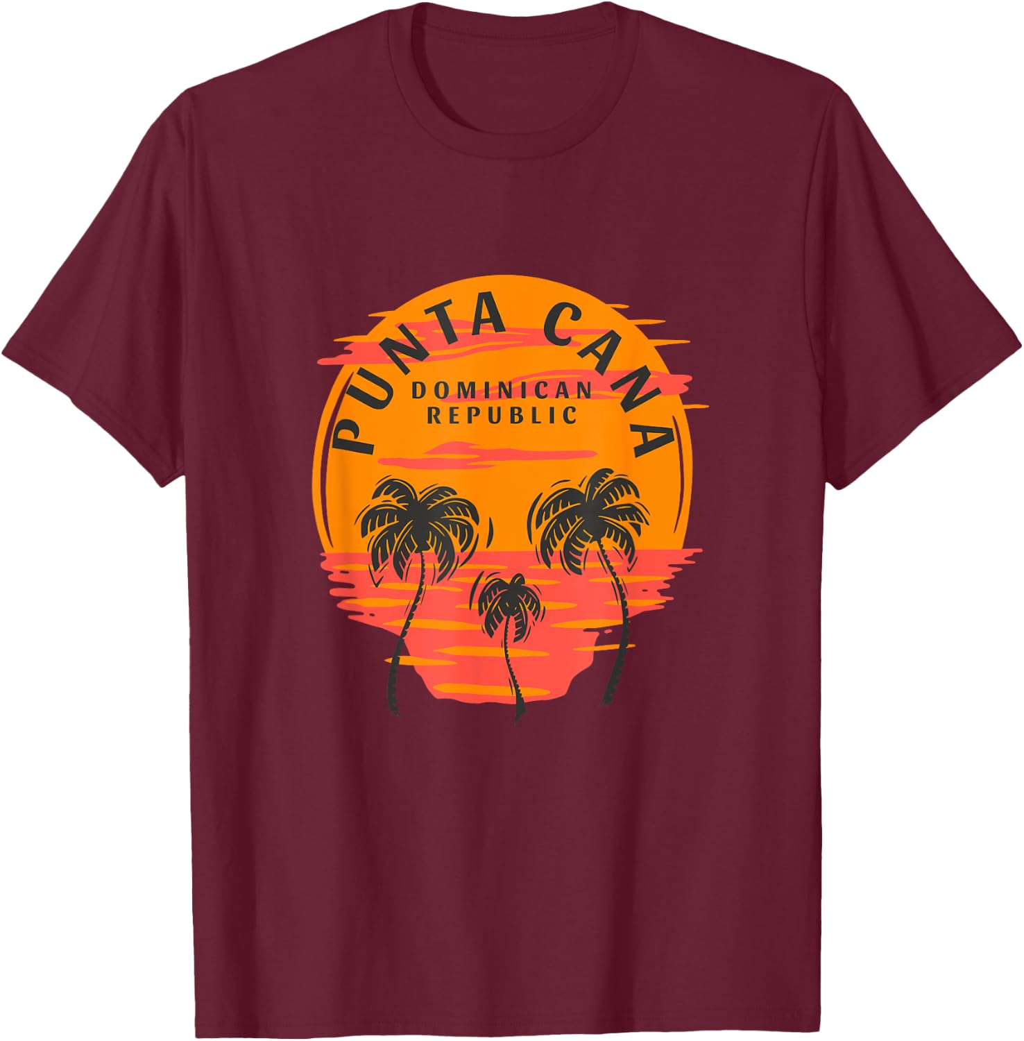 Retro Punta Cana Dominican Republic Palm Trees Sunset Skull T-Shirt - T-Shirt | Maroon