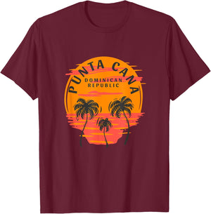 Retro Punta Cana Dominican Republic Palm Trees Sunset Skull T-Shirt - T-Shirt | Maroon