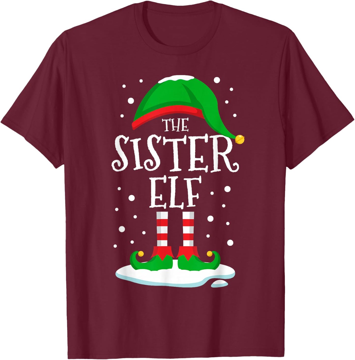 The Sister Elf Christmas Family Matching Xmas Group Funny T-Shirt - T-Shirt | Maroon