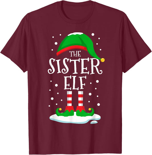 The Sister Elf Christmas Family Matching Xmas Group Funny T-Shirt - T-Shirt | Maroon