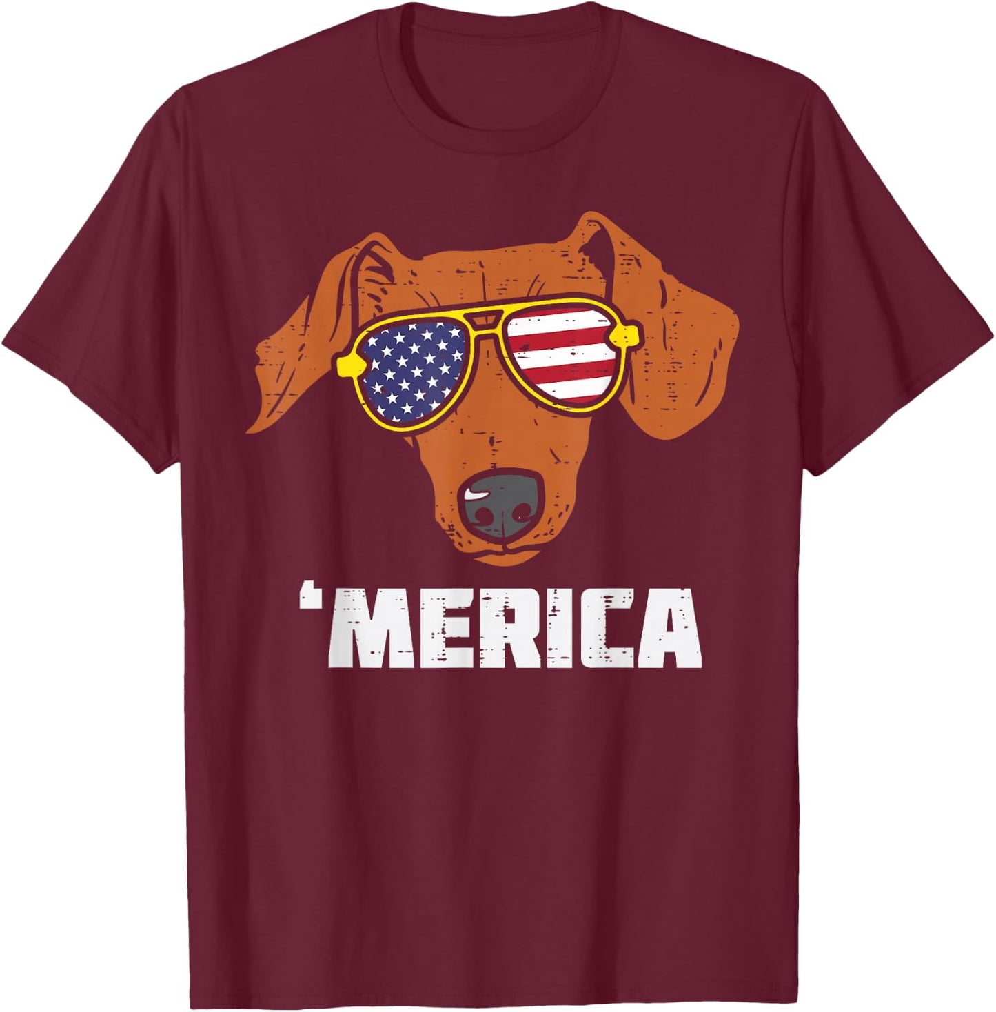 Dachshund Wiener American USA Flag 4th Of July Fourth Dog T-Shirt - T-Shirt | Maroon