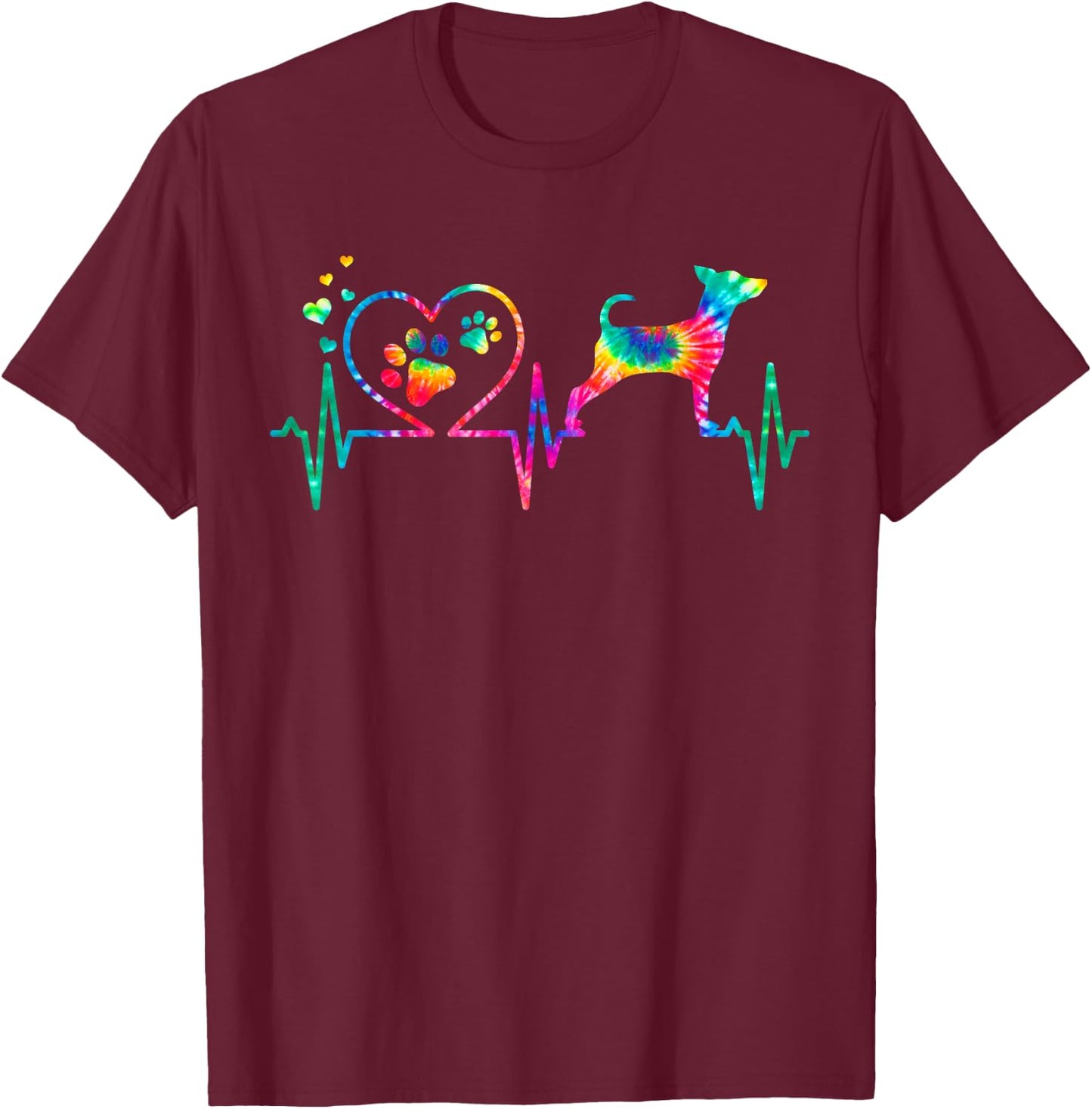 Min Pin Miniature Pinscher Mom Dad Heartbeat Tie Dye Gift T-Shirt - T-Shirt | Maroon
