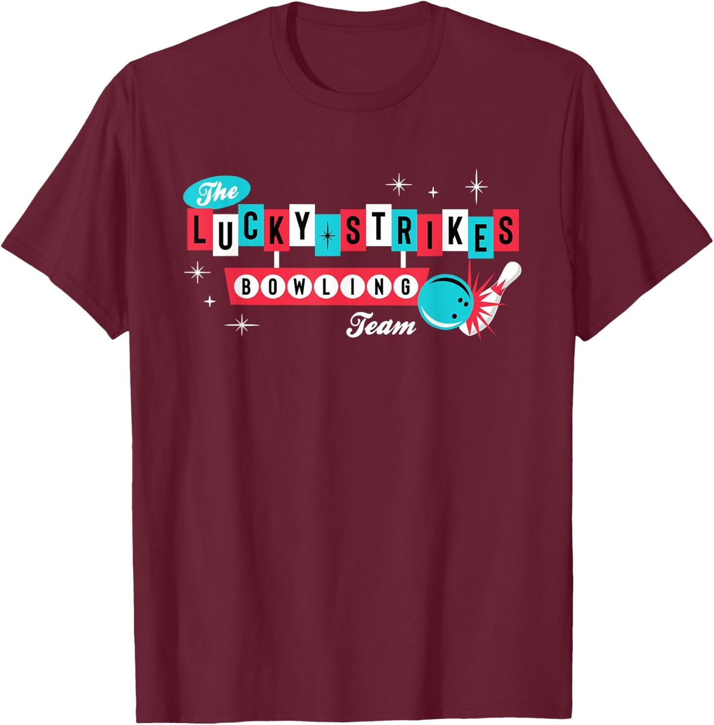 Lucky Strikes Bowling Team - Retro Men Women or Kids T-Shirt - T-Shirt | Maroon