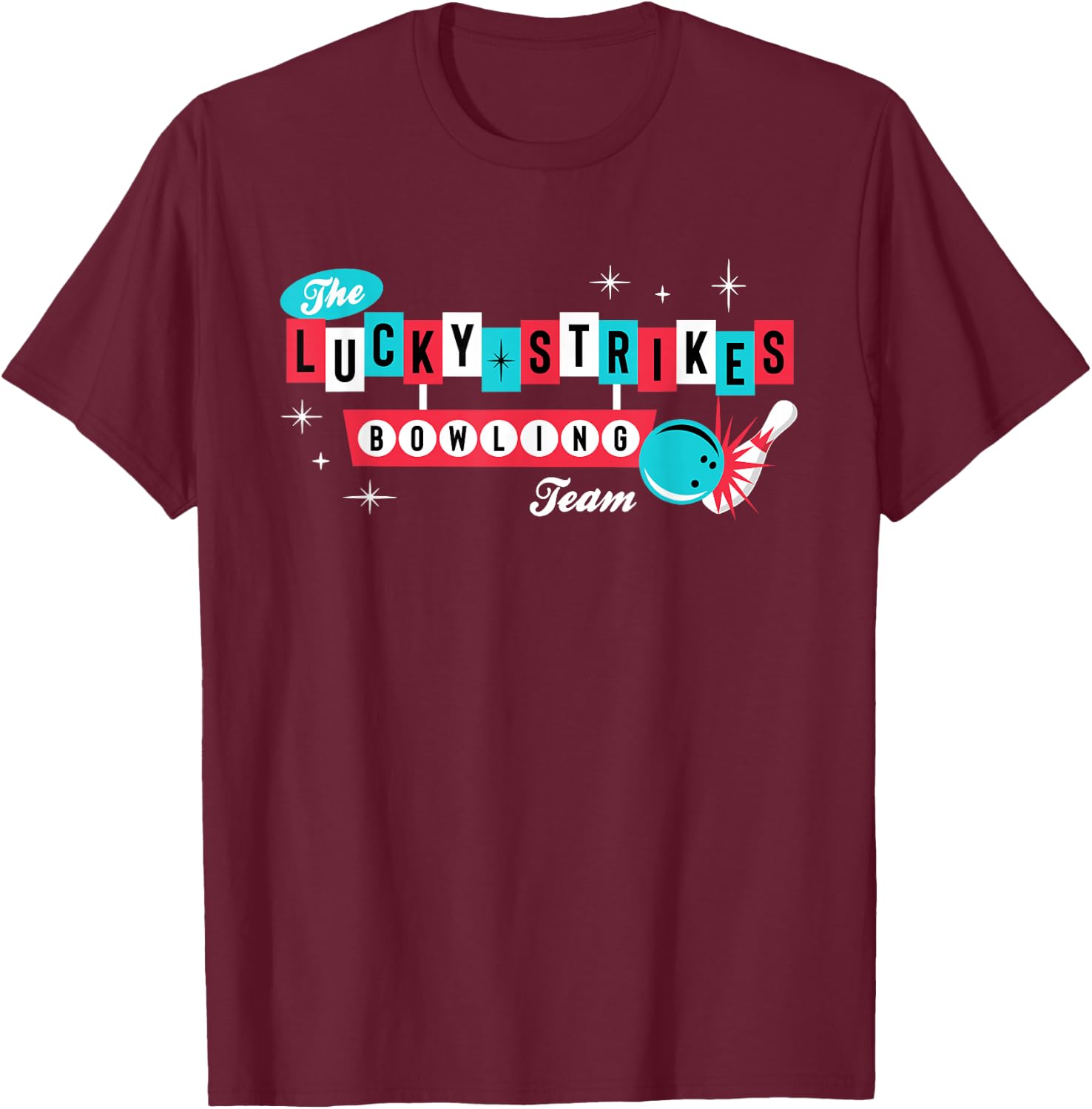 Lucky Strikes Bowling Team - Retro Men Women or Kids T-Shirt - T-Shirt | Maroon