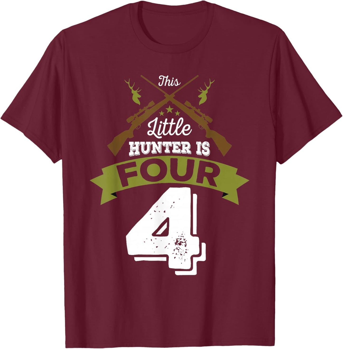 4th Birthday Deer Hunter Gift Boys Girls | 4 years old T-Shirt - T-Shirt | Maroon