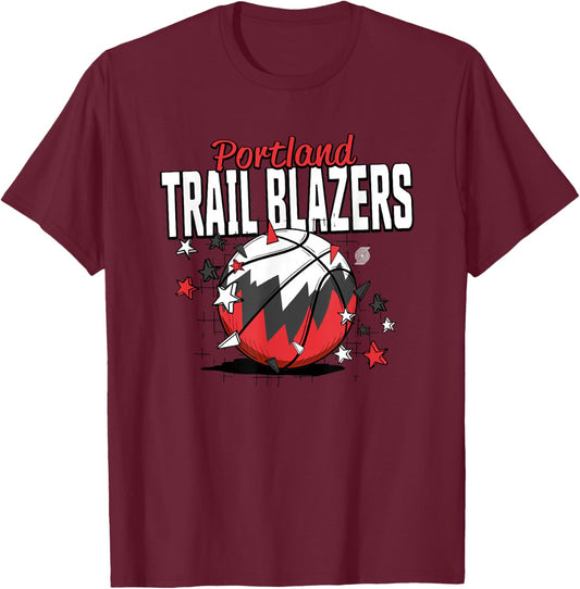 NBA Portland Trail Blazers Basketball Doodle Stars T-Shirt - T-Shirt | Maroon