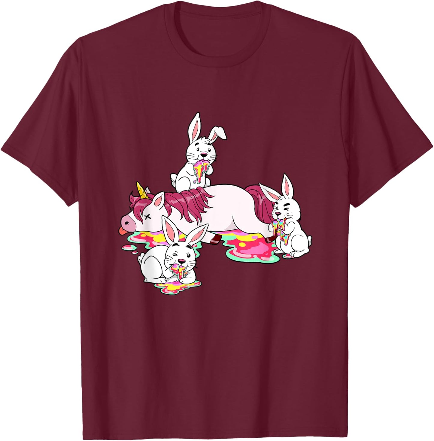 Unicorn Massacre Easter Bunny Killer Rabbit Hare Carnage T-Shirt - T-Shirt | Maroon