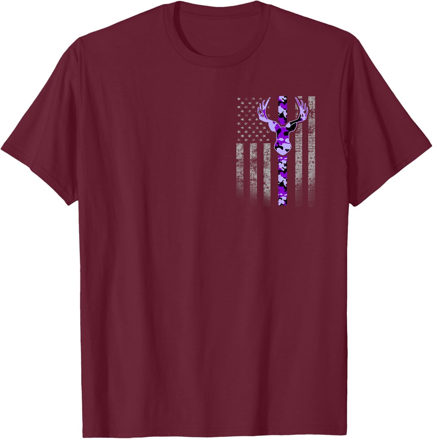 Deer Hunting Purple Camouflage Flag with Camo Deer Antlers T-Shirt - T-Shirt | Maroon