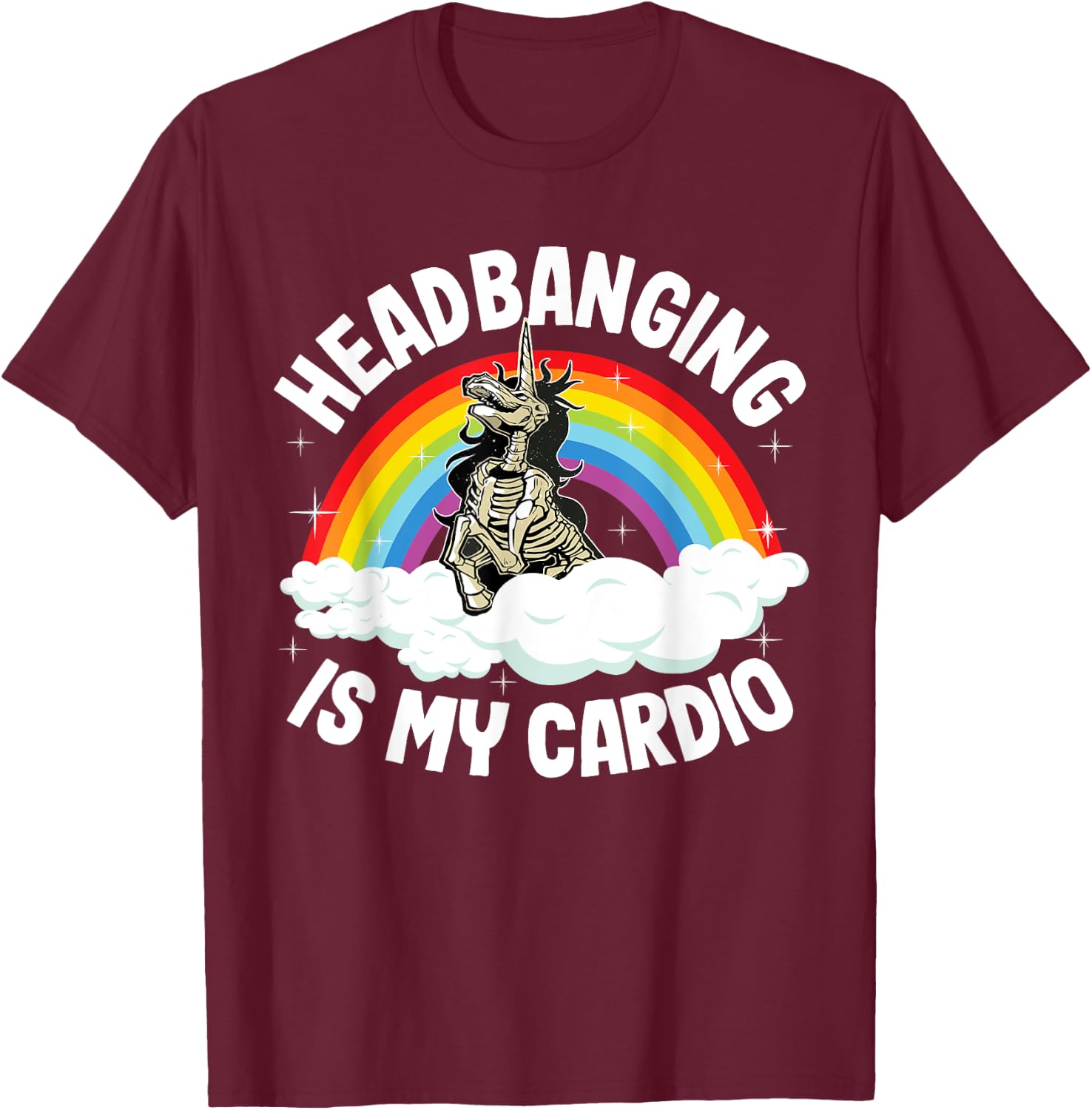Headbanging Is My Cardio Funny Heavy Metal Unicorn T-Shirt - T-Shirt | Maroon