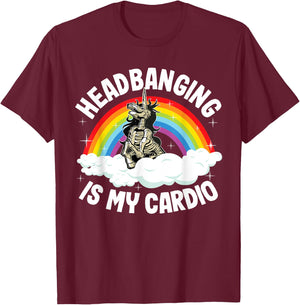 Headbanging Is My Cardio Funny Heavy Metal Unicorn T-Shirt - T-Shirt | Maroon