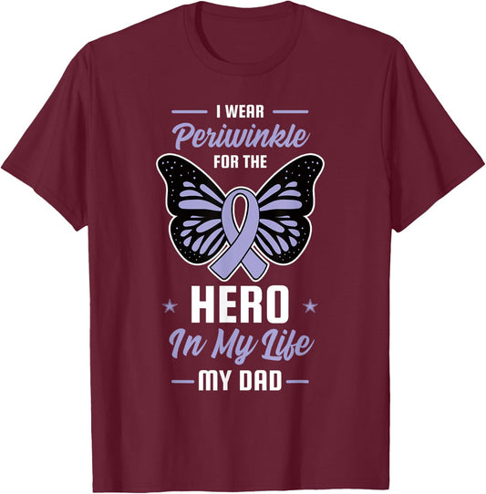 Stomach Cancer Awareness Periwinkle Ribbon Hero Dad Gift T-Shirt - T-Shirt | Maroon
