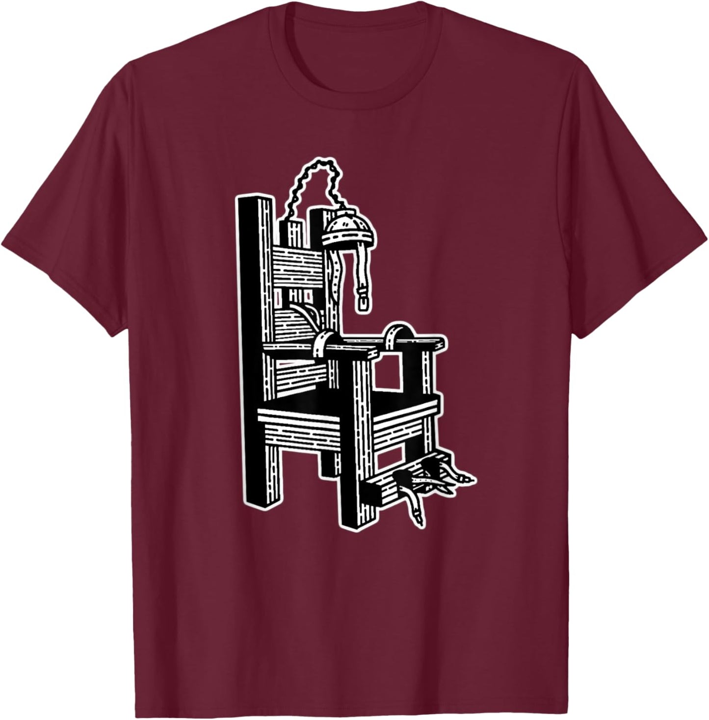 Electric Chair Blackwork Minimal T-Shirt - T-Shirt | Maroon