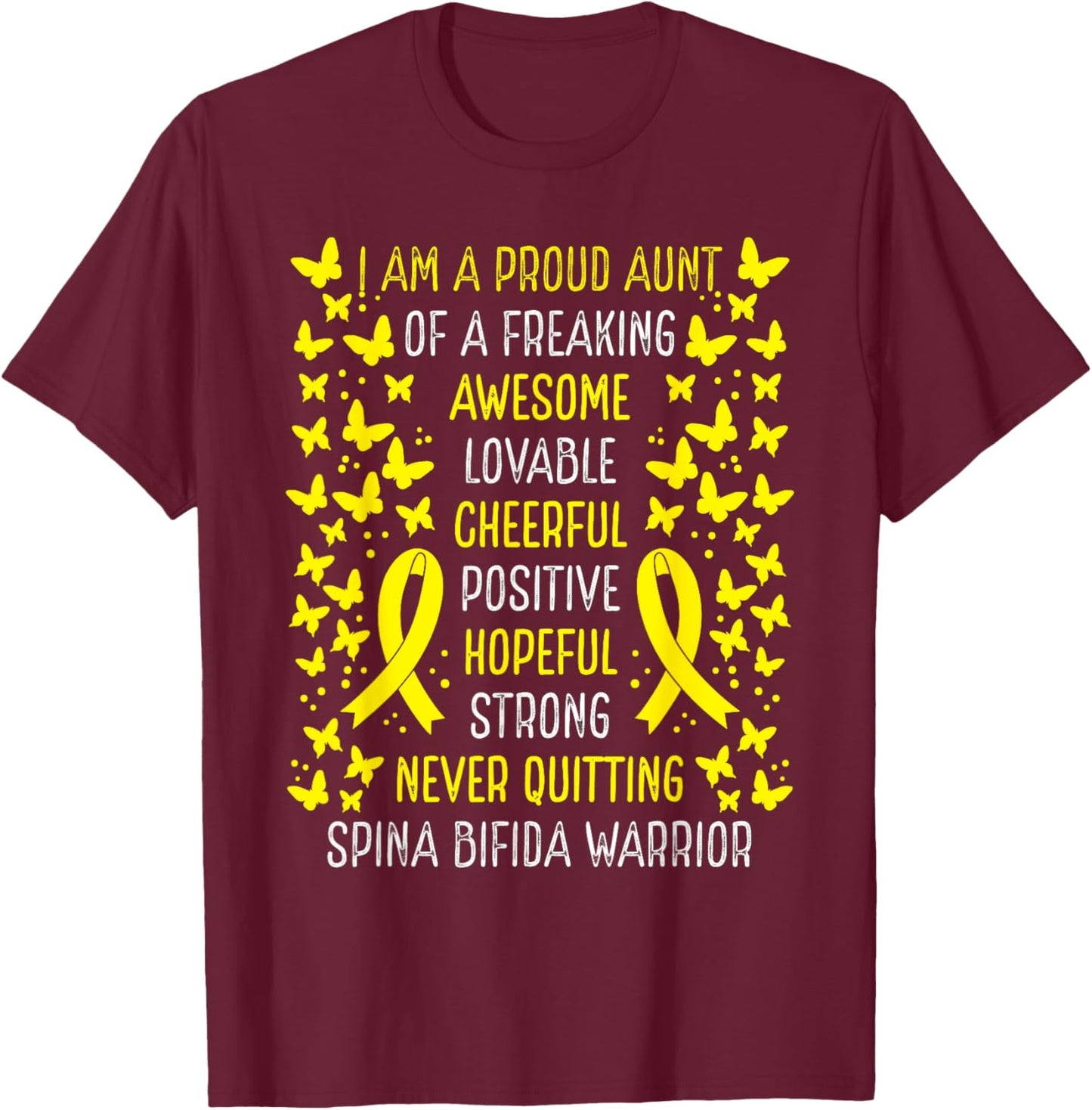 Proud Aunt of Spina Bifida Warrior Awareness Ribbon T-Shirt - T-Shirt | Maroon