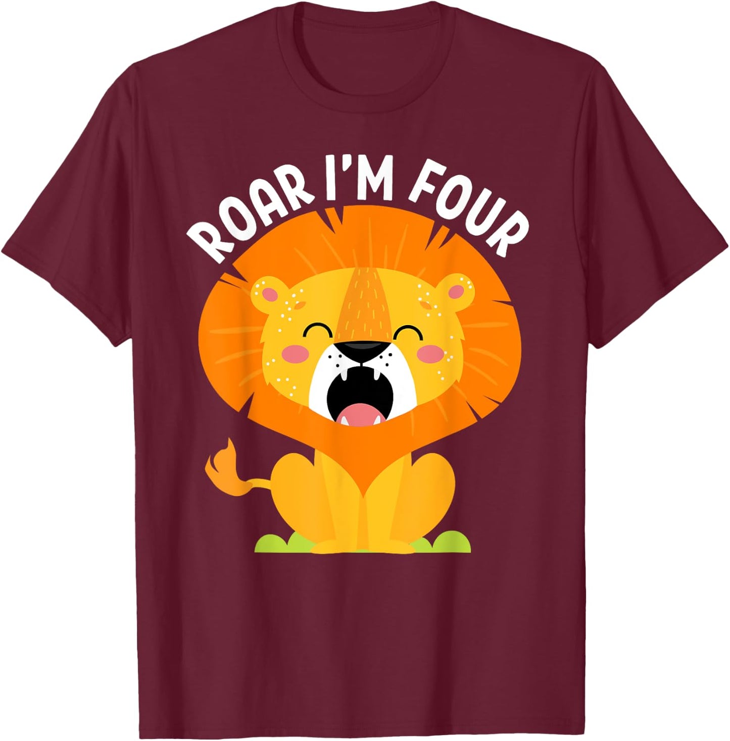 Roar I'm 4 4th Birthday Roaring Lion Safari Jungle Animal T-Shirt - T-Shirt | Maroon