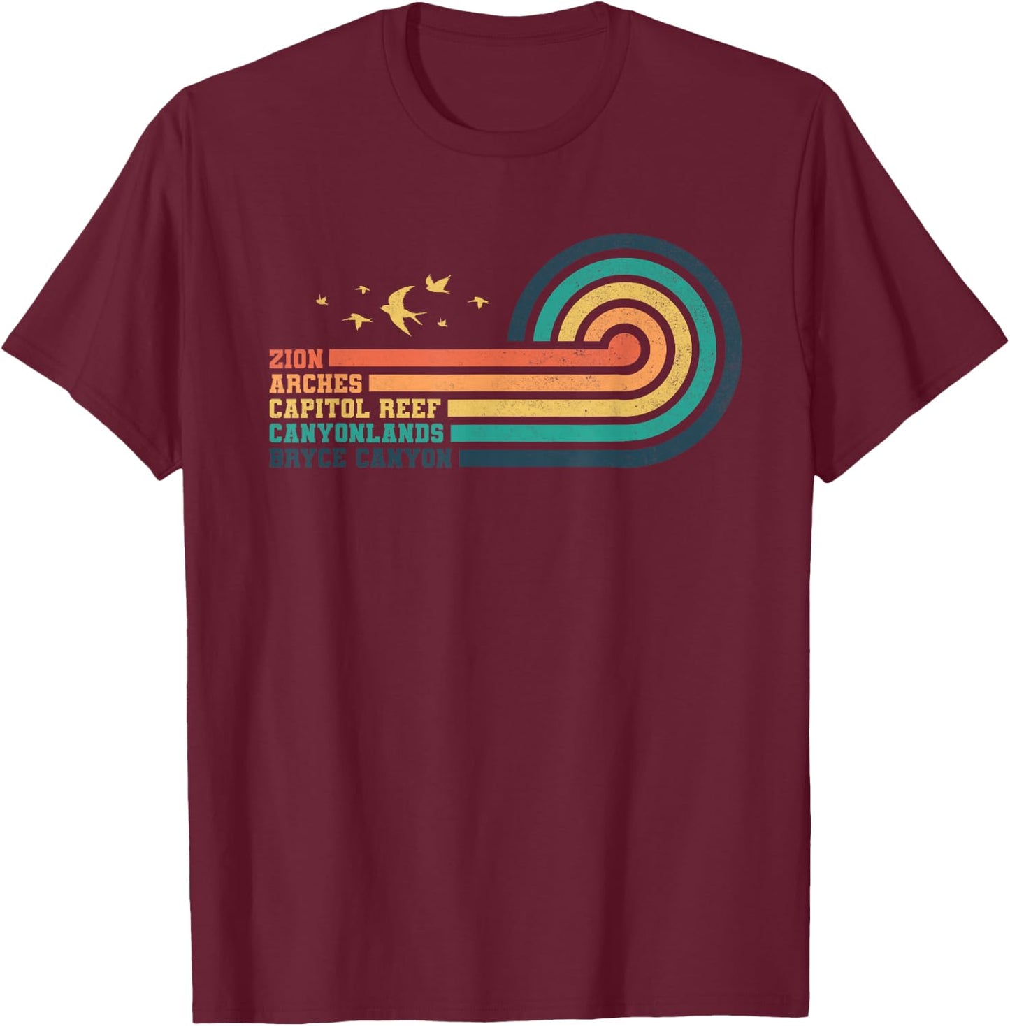 Vintage Moab Souvenir Big 5 Utah Mighty Five National Park T-Shirt - T-Shirt | Maroon