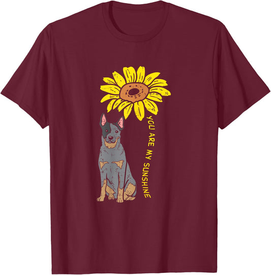 Sunflower Sunshine Heeler Animal Blue Red Cattle Dog Gift Women Girls Kids T-Shirt - T-Shirt | Maroon